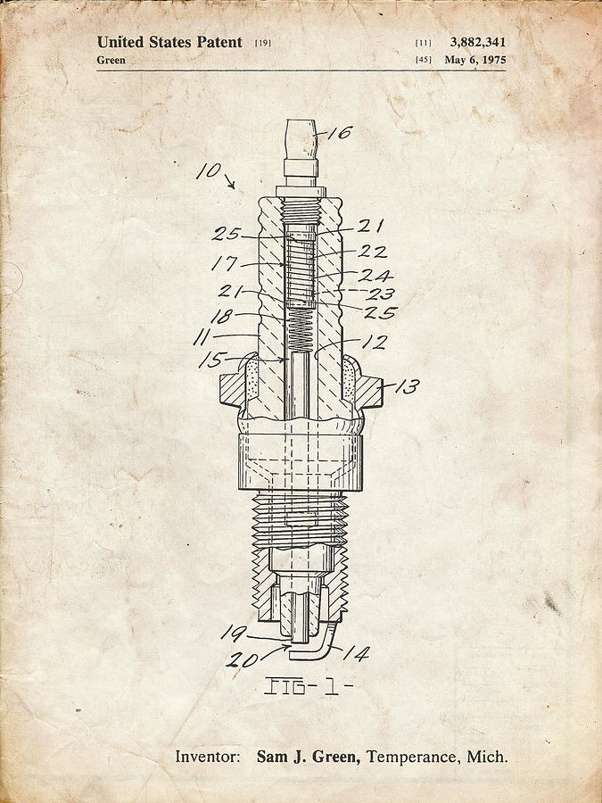 Spark Plug Digital Art - Pp1051-vintage Parchment Spark Plug Patent Poster by Cole Borders