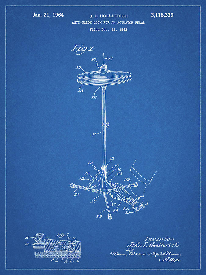 Percussion Digital Art - Pp106-blueprint Hi Hat Cymbal Stand And Pedal Patent Poster by Cole Borders