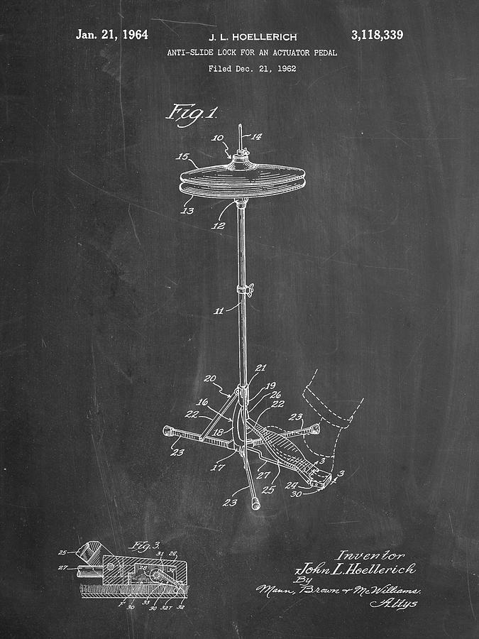 Percussion Digital Art - Pp106-chalkboard Hi Hat Cymbal Stand And Pedal Patent Poster by Cole Borders