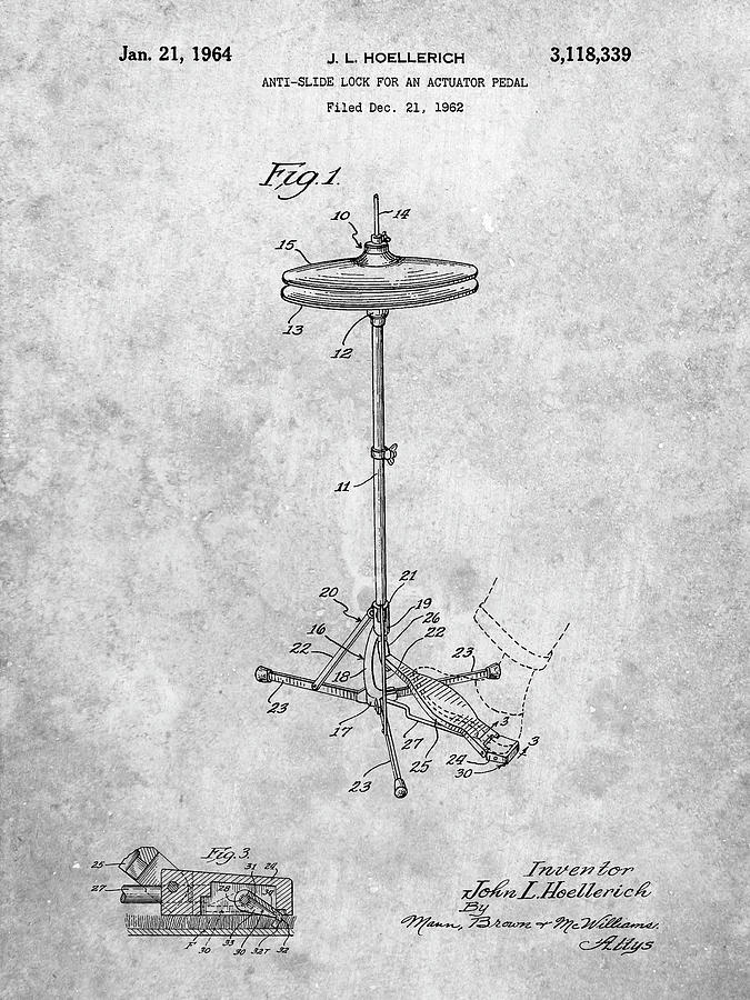 Music Digital Art - Pp106- Hi Hat Cymbal Stand And Pedal Patent Poster by Cole Borders