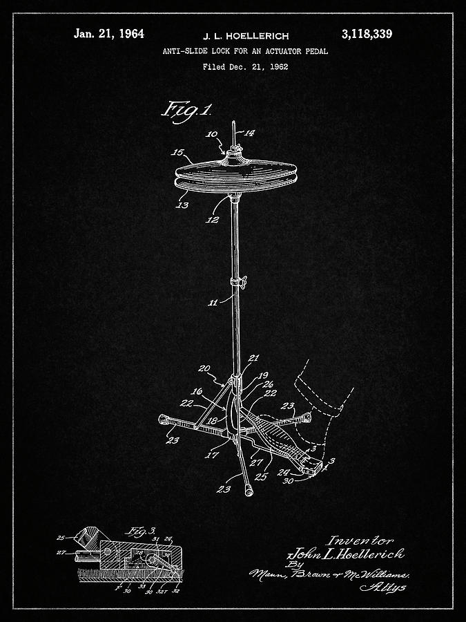 Percussion Digital Art - Pp106-vintage Black Hi Hat Cymbal Stand And Pedal Patent Poster by Cole Borders