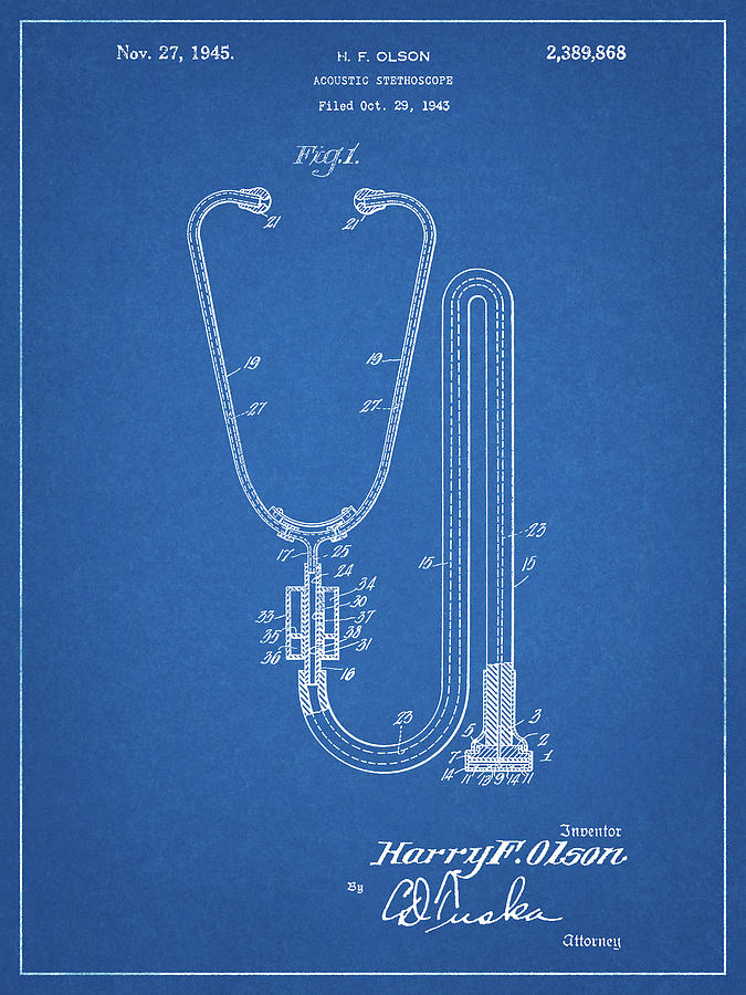 Stethoscope Digital Art - Pp1066-blueprint Stethoscope Patent Poster by Cole Borders