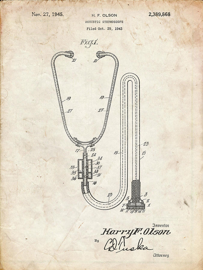 Stethoscope Digital Art - Pp1066-vintage Parchment Stethoscope Patent Poster by Cole Borders