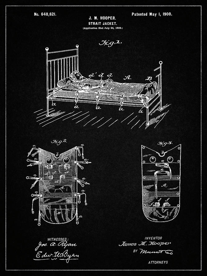 Straight Jacket Digital Art - Pp1068-vintage Black Strait Jacket Patent Poster by Cole Borders