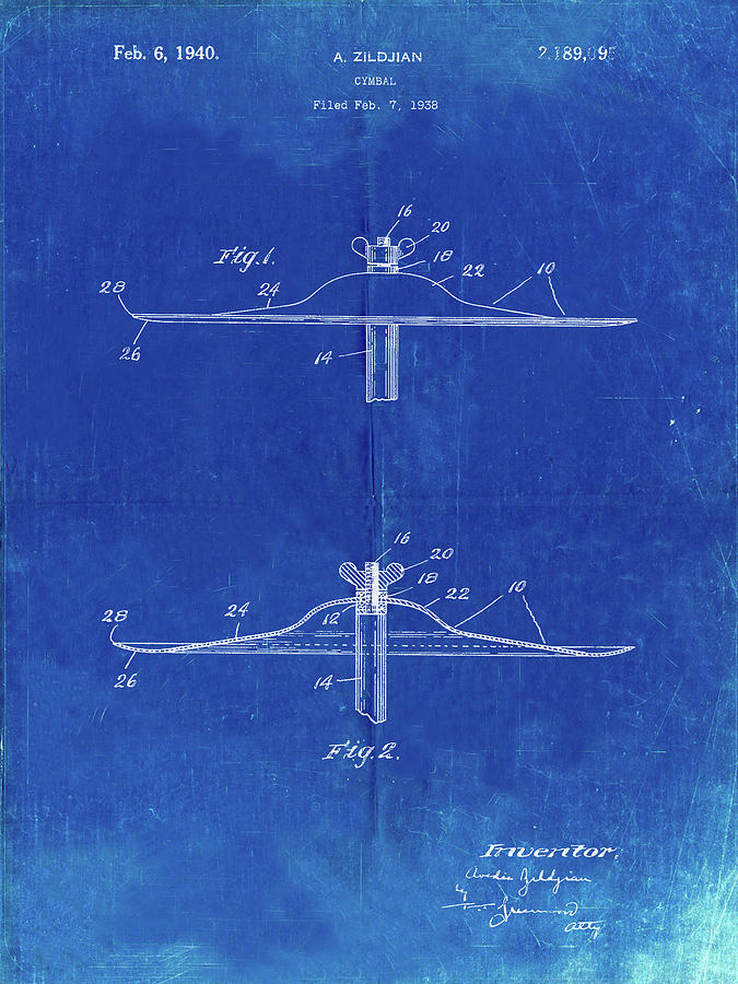 Drum Set Digital Art - Pp107-faded Blueprint Zildjian Swish Cymbal Poster by Cole Borders