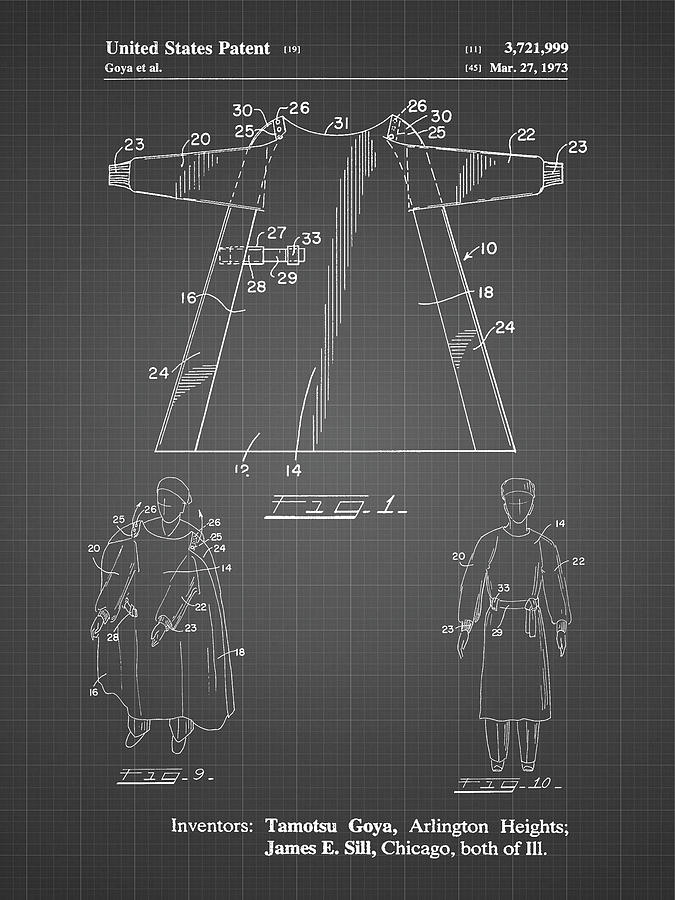 Surgery Digital Art - Pp1074-black Grid Surgical Gown Patent Print by Cole Borders
