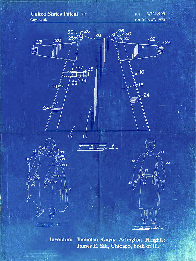 Surgery Digital Art - Pp1074-faded Blueprint Surgical Gown Patent Print by Cole Borders