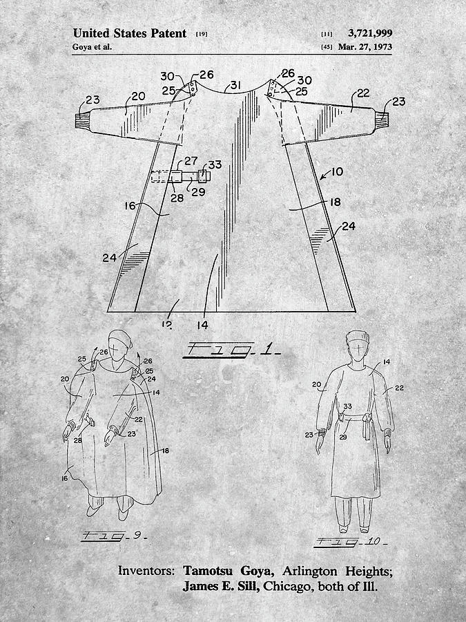 Surgery Digital Art - Pp1074-slate Surgical Gown Patent Print by Cole Borders
