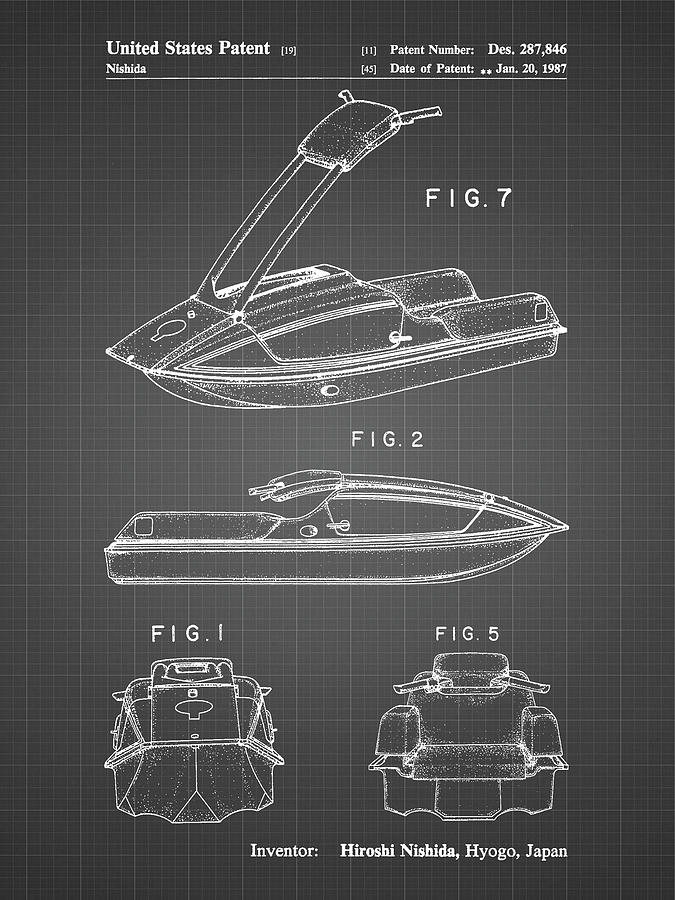 Boat Digital Art - Pp1076-black Grid Suzuki Jet Ski Patent Poster by Cole Borders