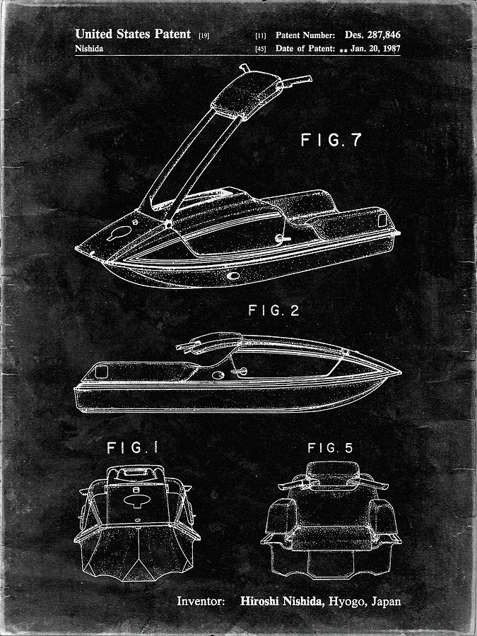 Boat Digital Art - Pp1076-black Grunge Suzuki Jet Ski Patent Poster by Cole Borders