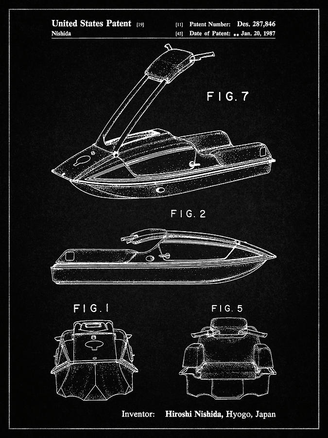 Boat Digital Art - Pp1076-vintage Black Suzuki Jet Ski Patent Poster by Cole Borders
