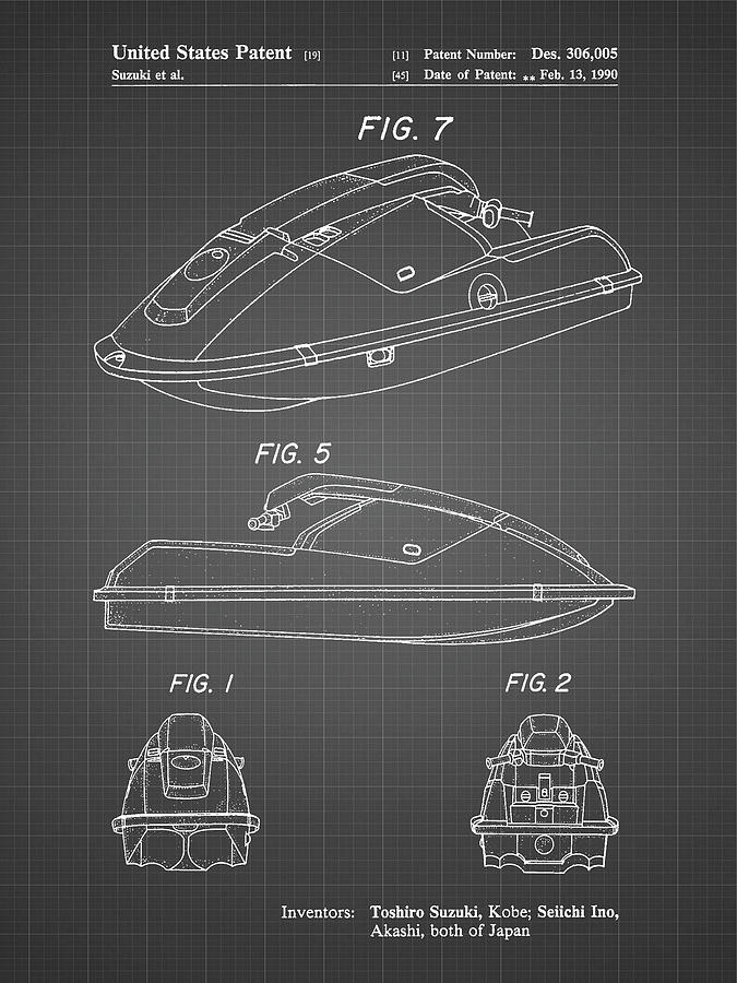 Boat Digital Art - Pp1077-black Grid Suzuki Wave Runner Patent Poster by Cole Borders