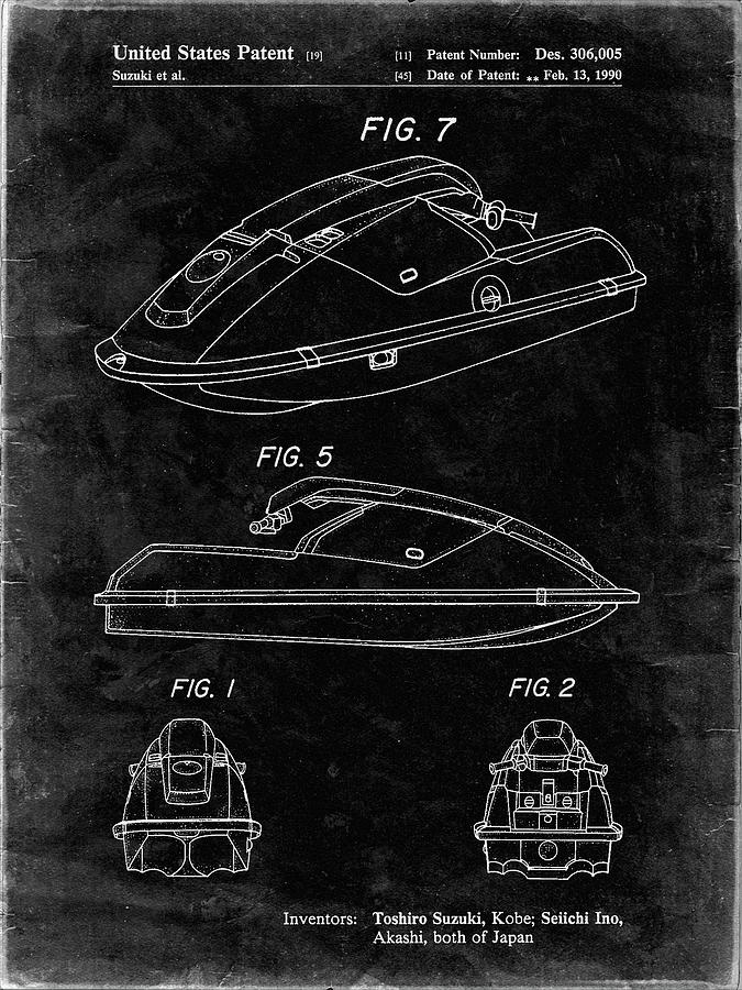 Boat Digital Art - Pp1077-black Grunge Suzuki Wave Runner Patent Poster by Cole Borders
