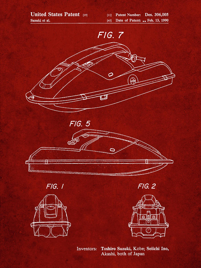 Boat Digital Art - Pp1077-burgundy Suzuki Wave Runner Patent Poster by Cole Borders