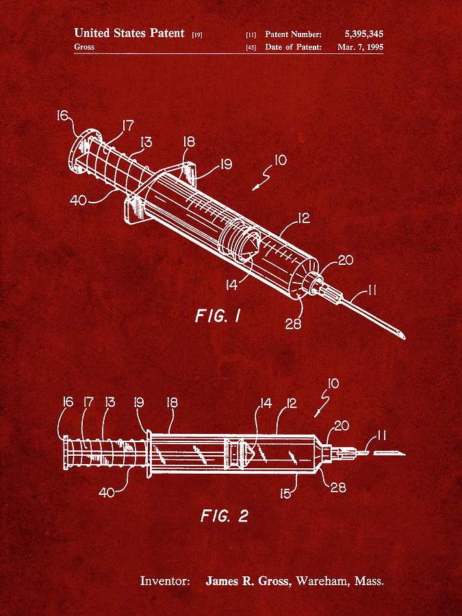 Syringe Digital Art - Pp1080-burgundy Syringe Patent Poster by Cole Borders