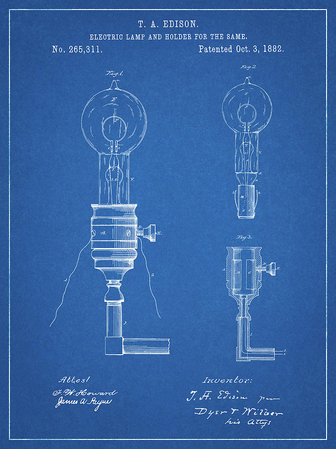 Vintage Digital Art - Pp1082-blueprint T. A. Edison Light Bulb And Holder Patent Art by Cole Borders