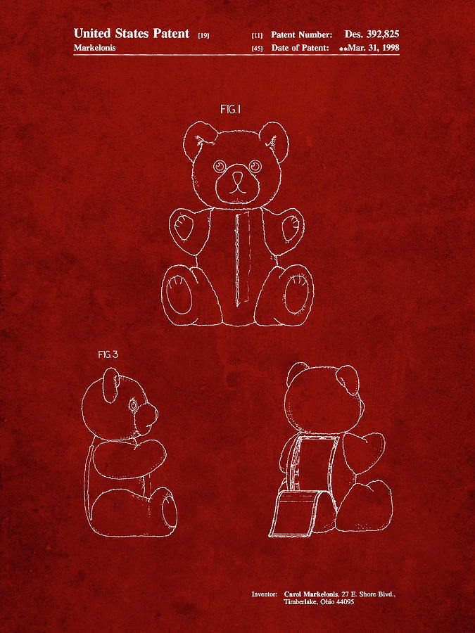 Stuffed Animal Digital Art - Pp1085-burgundy Teddy Bear Poster by Cole Borders
