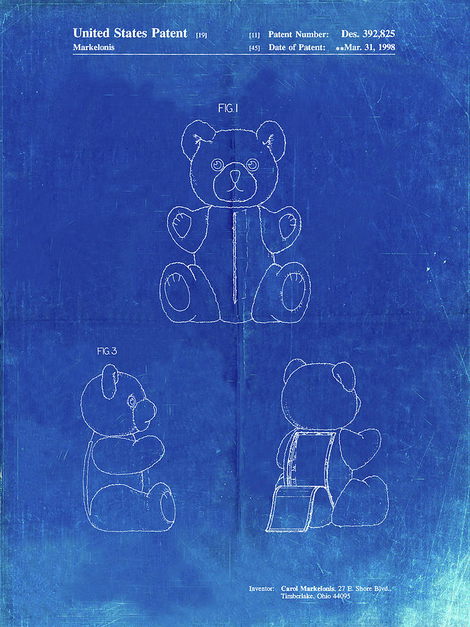 Stuffed Animal Digital Art - Pp1085-faded Blueprint Teddy Bear Poster by Cole Borders