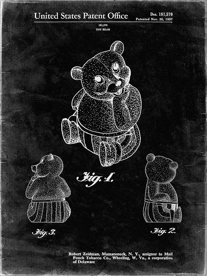 Stuffed Animal Digital Art - Pp1086-black Grunge Teddy Bear Poster by Cole Borders