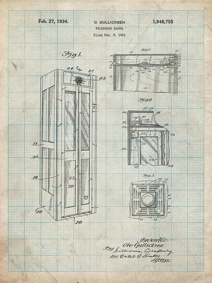 Telephone Booth Digital Art - Pp1088-antique Grid Parchment Telephone Booth Patent Poster by Cole Borders