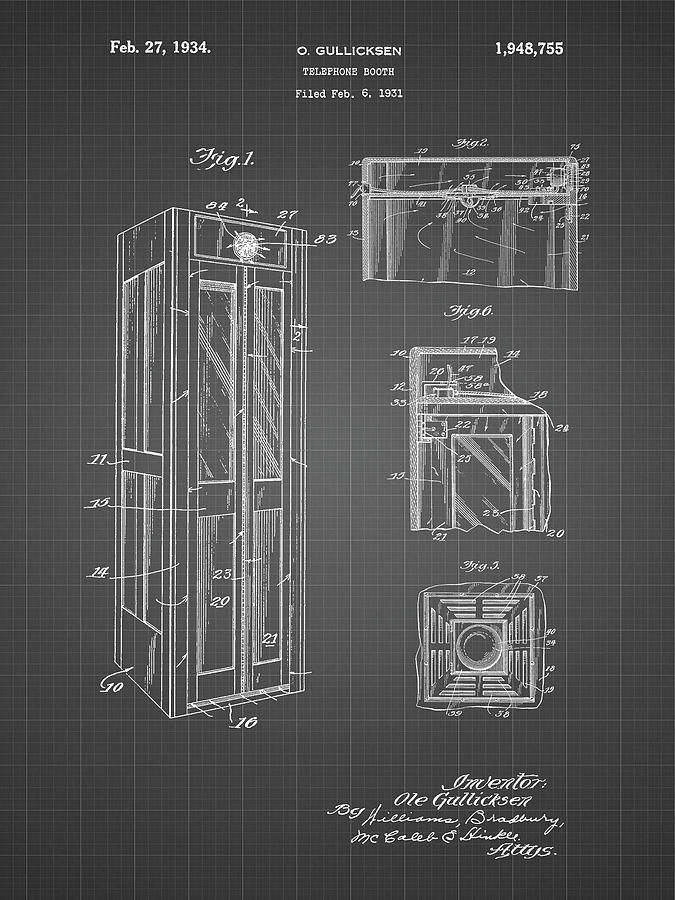 Telephone Booth Digital Art - Pp1088-black Grid Telephone Booth Patent Poster by Cole Borders