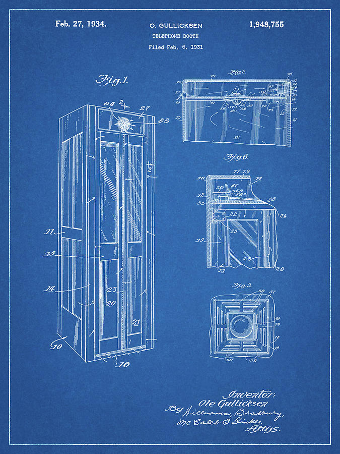 Telephone Booth Digital Art - Pp1088-blueprint Telephone Booth Patent Poster by Cole Borders