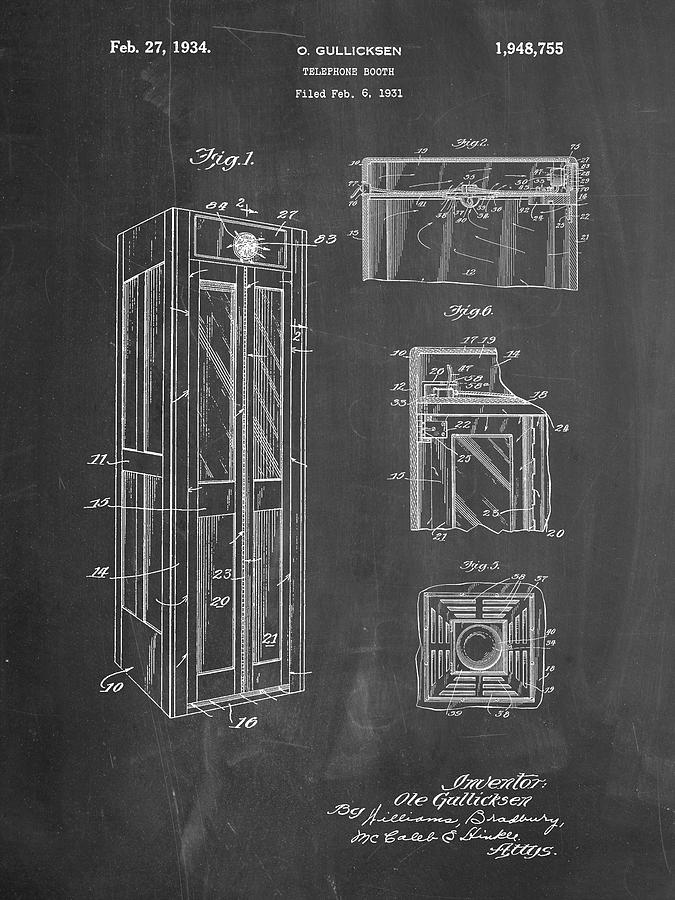 Telephone Booth Digital Art - Pp1088-chalkboard Telephone Booth Patent Poster by Cole Borders