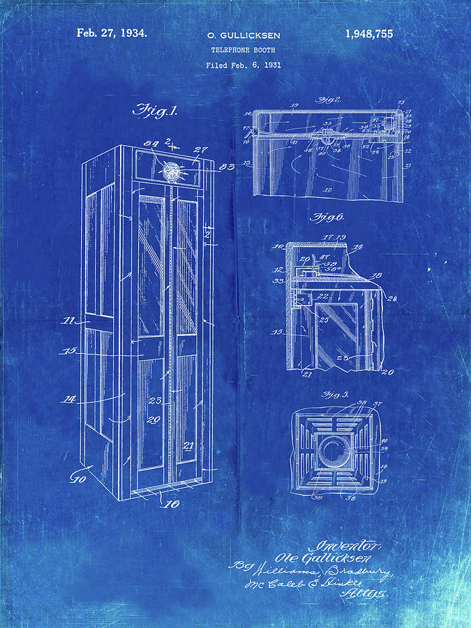 Telephone Booth Digital Art - Pp1088-faded Blueprint Telephone Booth Patent Poster by Cole Borders