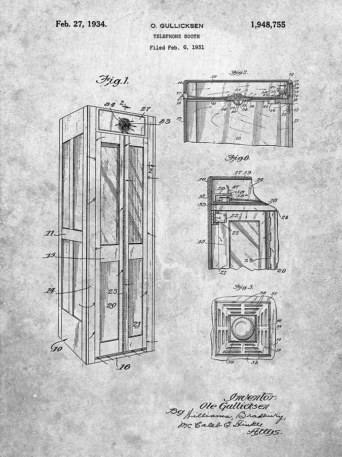 Telephone Booth Digital Art - Pp1088-slate Telephone Booth Patent Poster by Cole Borders