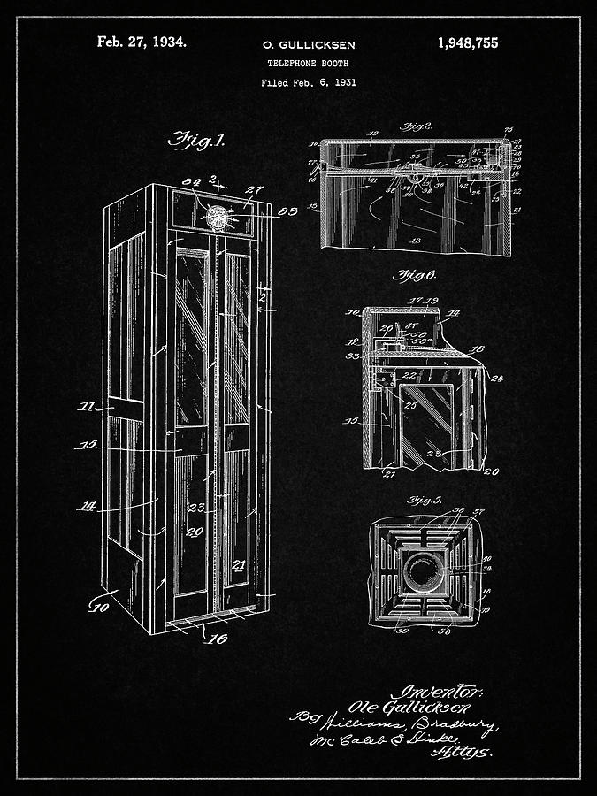 Telephone Booth Digital Art - Pp1088-vintage Black Telephone Booth Patent Poster by Cole Borders