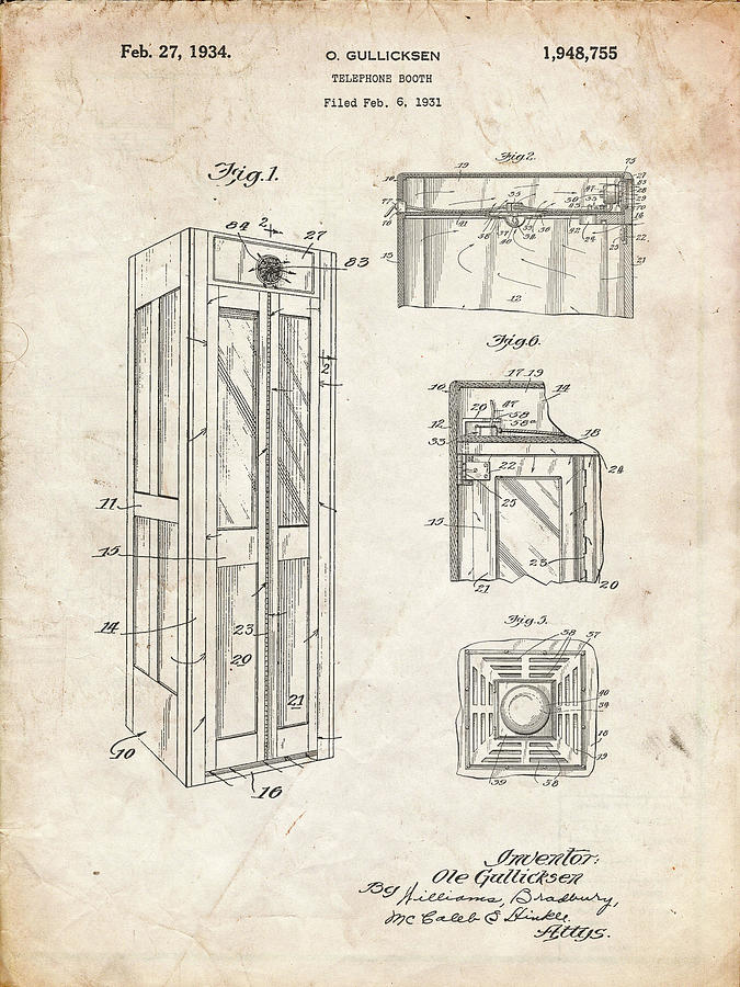 Telephone Booth Digital Art - Pp1088-vintage Parchment Telephone Booth Patent Poster by Cole Borders