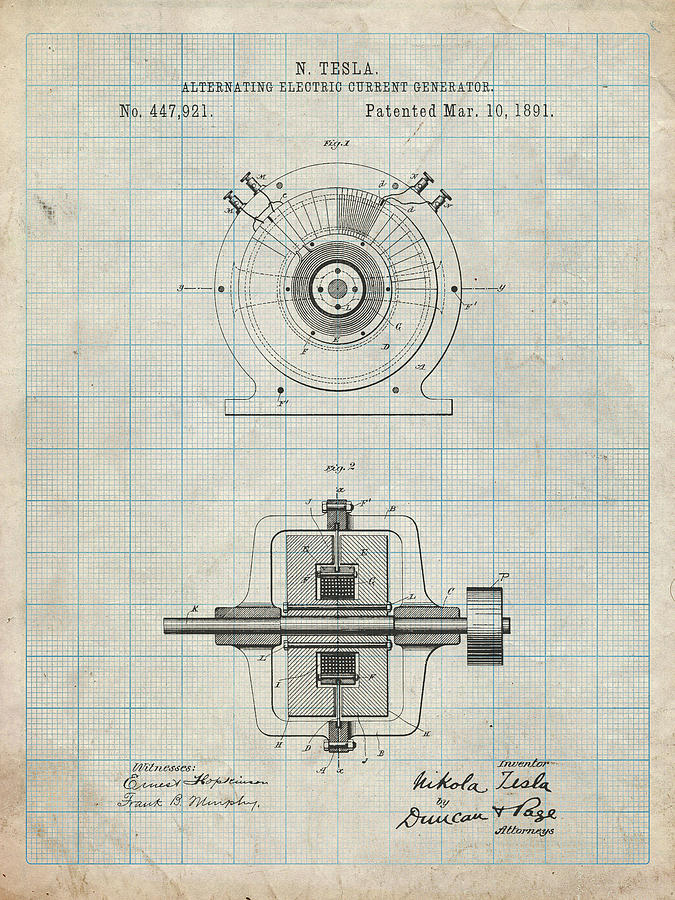 Pp1090-antique Grid Parchment Tesla Alternating Current Generator ...