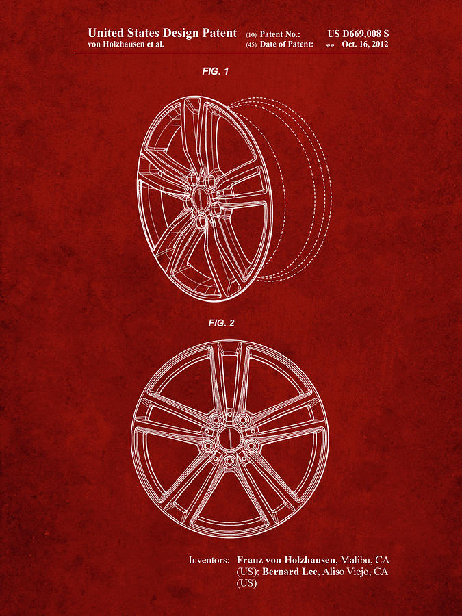 Car Decor Digital Art - Pp1091-burgundy Tesla Car Wheels Patent Poster by Cole Borders