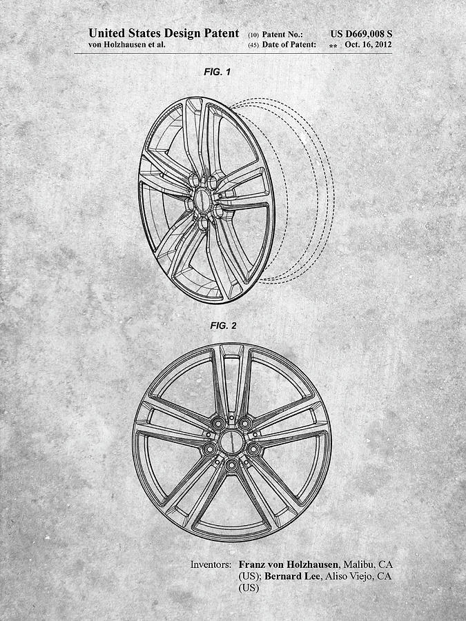Car Decor Digital Art - Pp1091-slate Tesla Car Wheels Patent Poster by Cole Borders