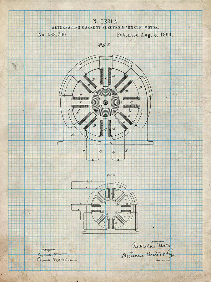 Pp1092-antique Grid Parchment Tesla Coil Patent Poster Digital Art by ...