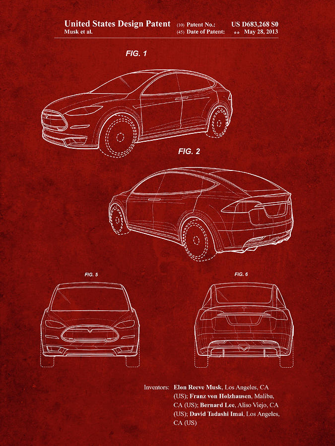 Pp1093-burgundy Tesla Model S Poster Digital Art by Cole Borders - Art America