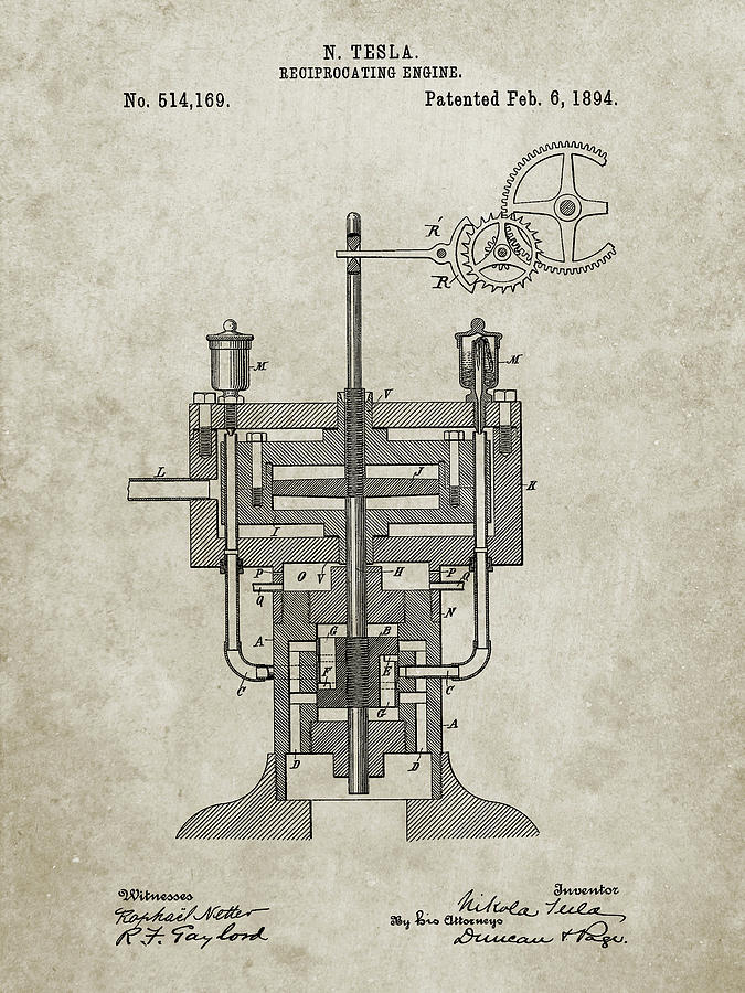 Pp1094-sandstone Tesla Reciprocating Engine Poster Digital Art by Cole ...