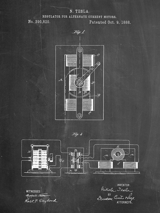 Pp1095-chalkboard Tesla Regulator For Alternate Current Motor Patent ...