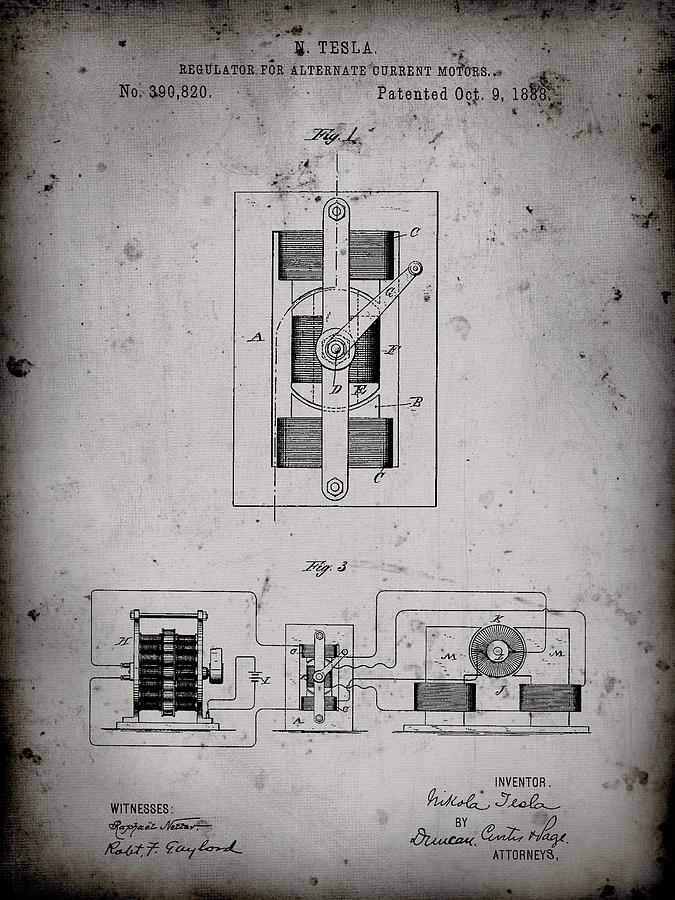 Pp1095-faded Grey Tesla Regulator For Alternate Current Motor Patent ...