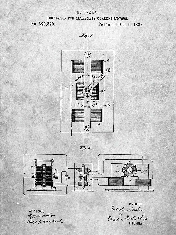 Pp1095-slate Tesla Regulator For Alternate Current Motor Patent Poster ...