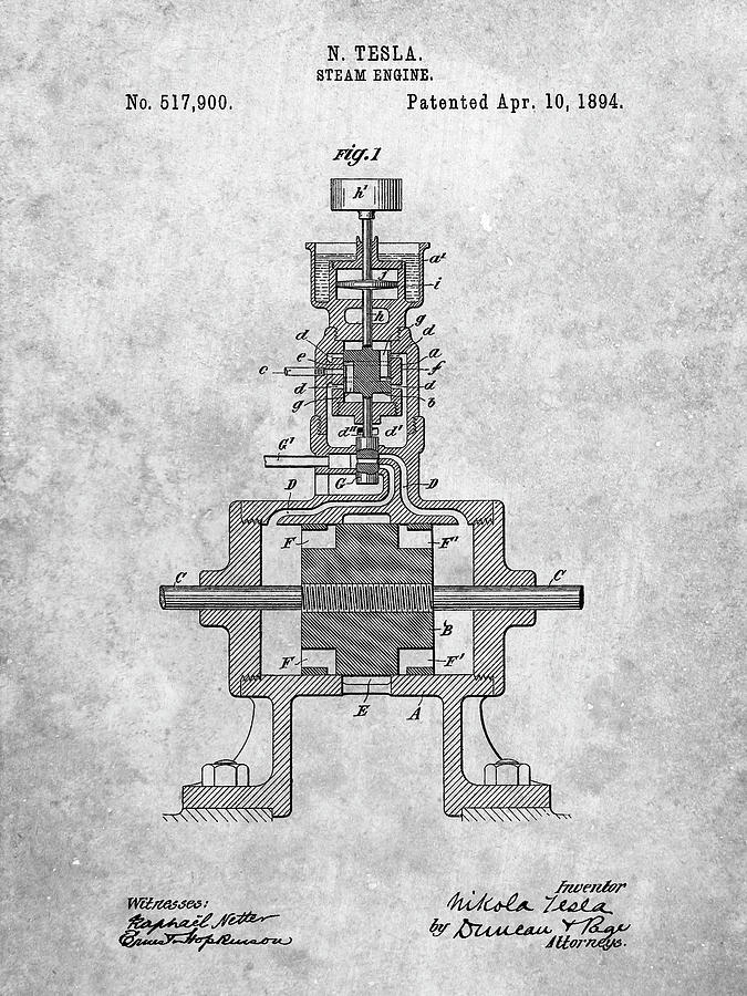 Pp1096-slate Tesla Steam Engine Patent Poster Digital Art by Cole ...