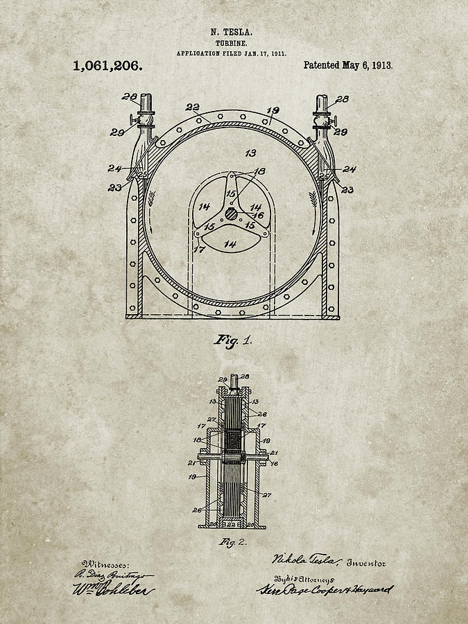 Turbine Digital Art - Pp1097-sandstone Tesla Turbine Patent Poster by Cole Borders