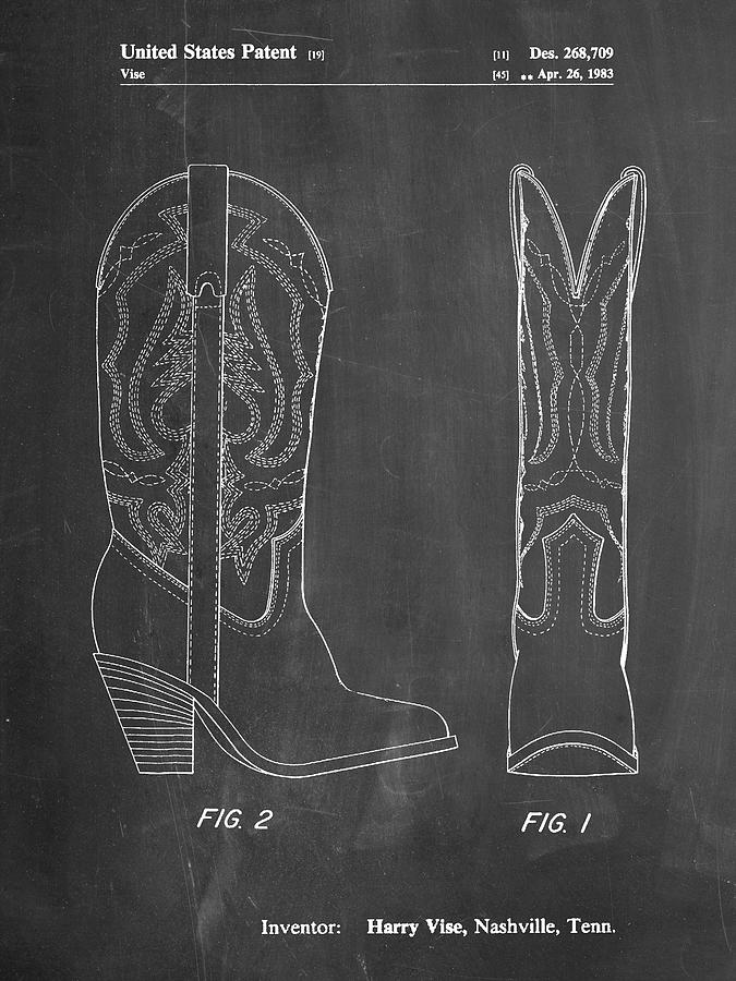 Pp1098-chalkboard Texas Boot Company 1983 Cowboy Boots Patent Poster ...