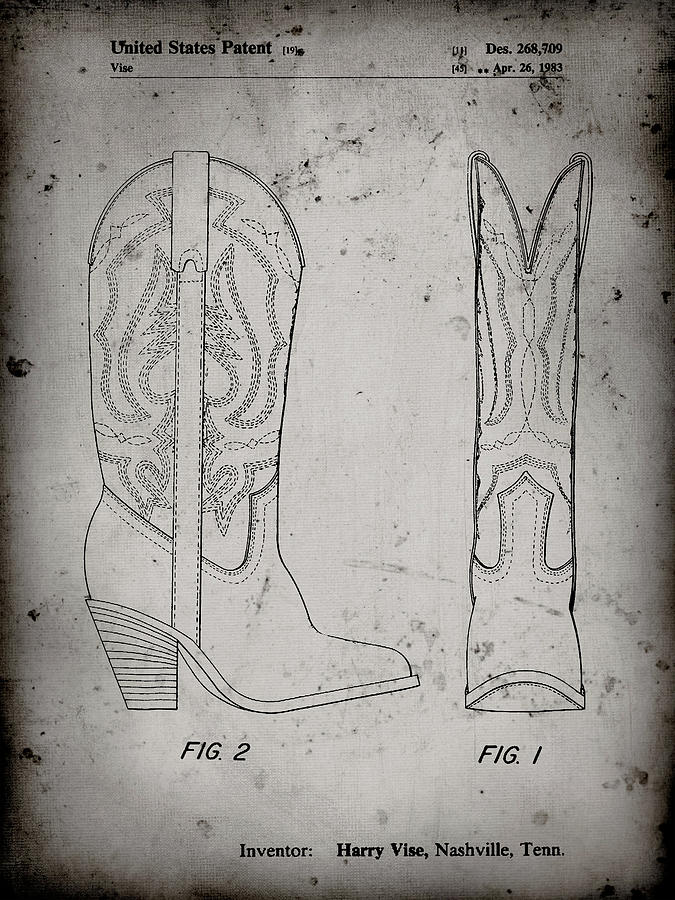 Boot Digital Art - Pp1098-faded Grey Texas Boot Company 1983 Cowboy Boots Patent Poster by Cole Borders