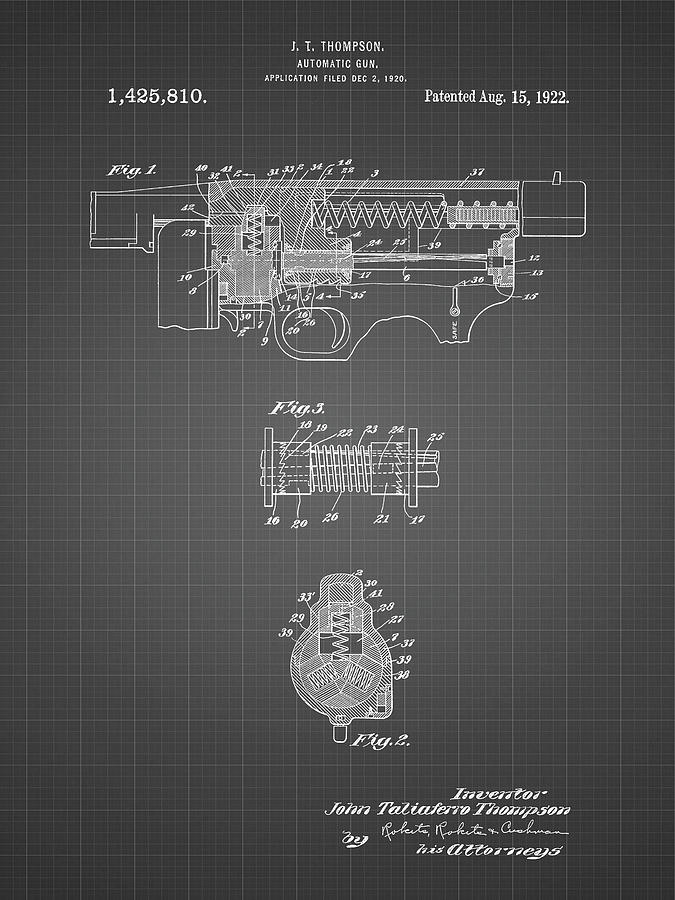 Machine Gun Digital Art - Pp1099-black Grid Thompson Submachine Gun Patent Poster by Cole Borders