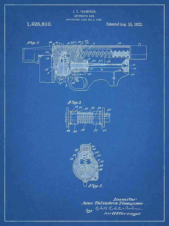 Machine Gun Digital Art - Pp1099-blueprint Thompson Submachine Gun Patent Poster by Cole Borders