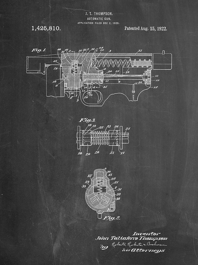 Machine Gun Digital Art - Pp1099-chalkboard Thompson Submachine Gun Patent Poster by Cole Borders