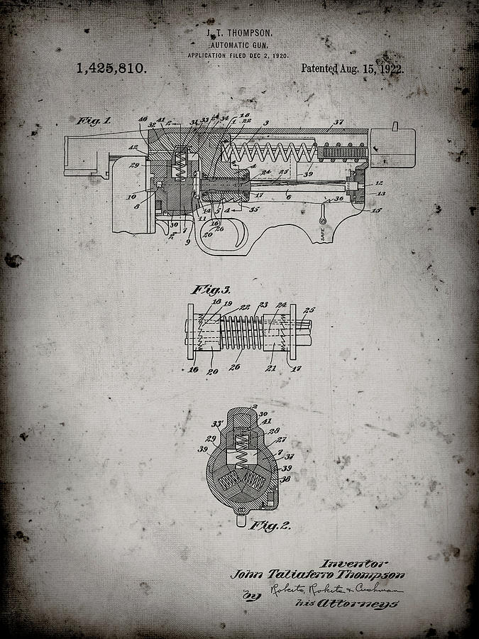 Machine Gun Digital Art - Pp1099-faded Grey Thompson Submachine Gun Patent Poster by Cole Borders