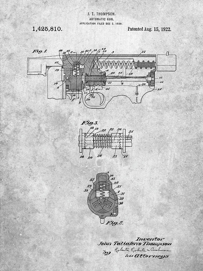 Machine Gun Digital Art - Pp1099-slate Thompson Submachine Gun Patent Poster by Cole Borders