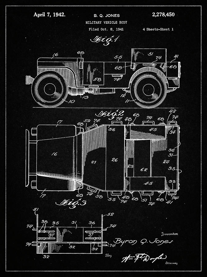 Transportation Digital Art - Pp11-vintage Black Willys Jeep Patent Poster by Cole Borders
